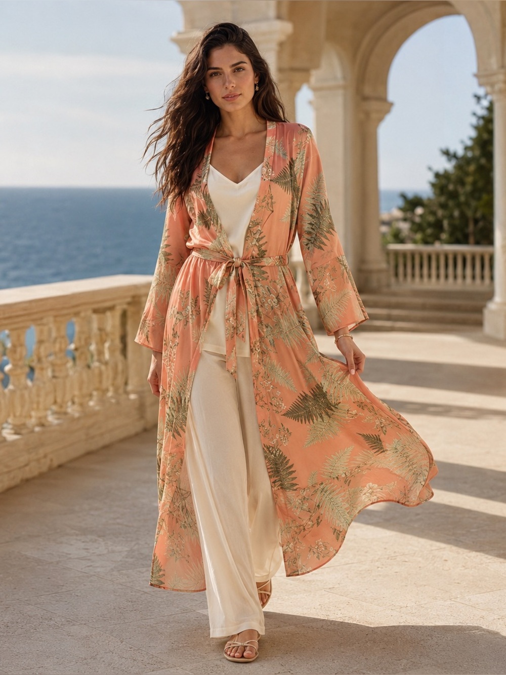 MISA Los Angeles Amaya Robe / Kimono Duster – Summer Fern L  Luxury Resortwear